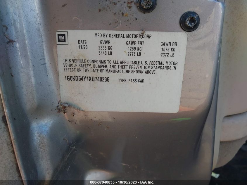 1999 Cadillac Deville VIN: 1G6KD54Y1XU740236 Lot: 37940835