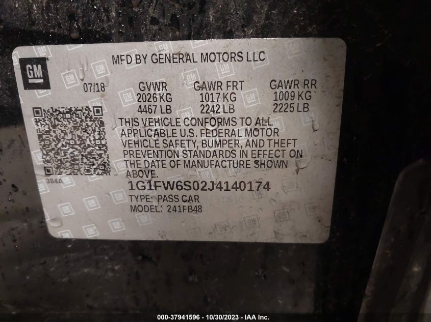 2018 Chevrolet Bolt Ev Lt VIN: 1G1FW6S02J4140174 Lot: 37941596