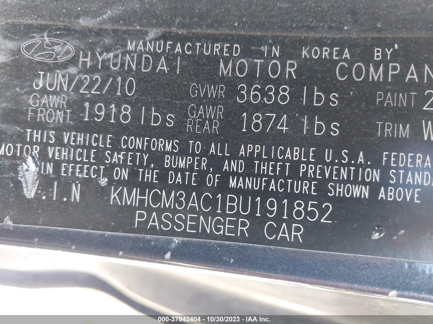 2011 Hyundai Accent Gs VIN: KMHCM3AC1BU191852 Lot: 37942404