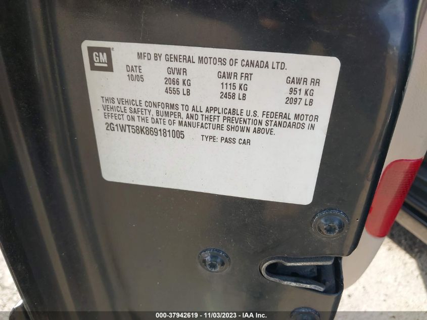2006 Chevrolet Impala Lt 3.5L VIN: 2G1WT58K869181005 Lot: 37942619