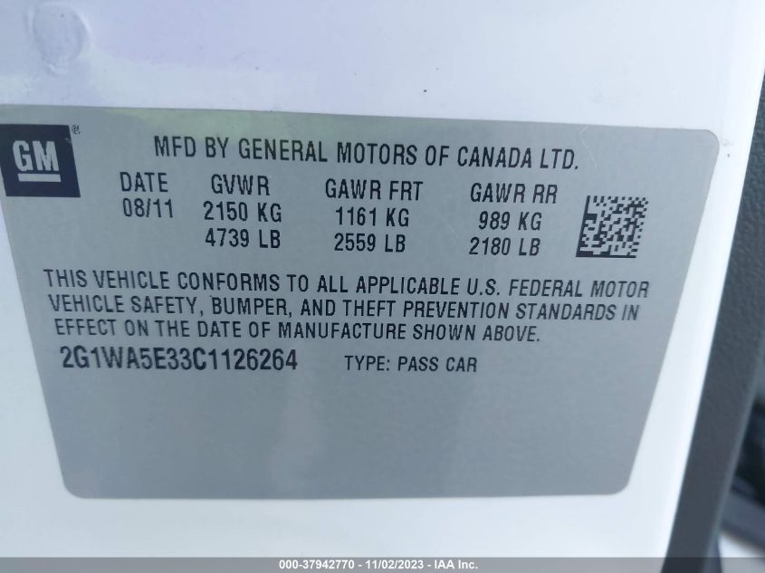 2012 Chevrolet Impala Ls Retail VIN: 2G1WA5E33C1126264 Lot: 37942770