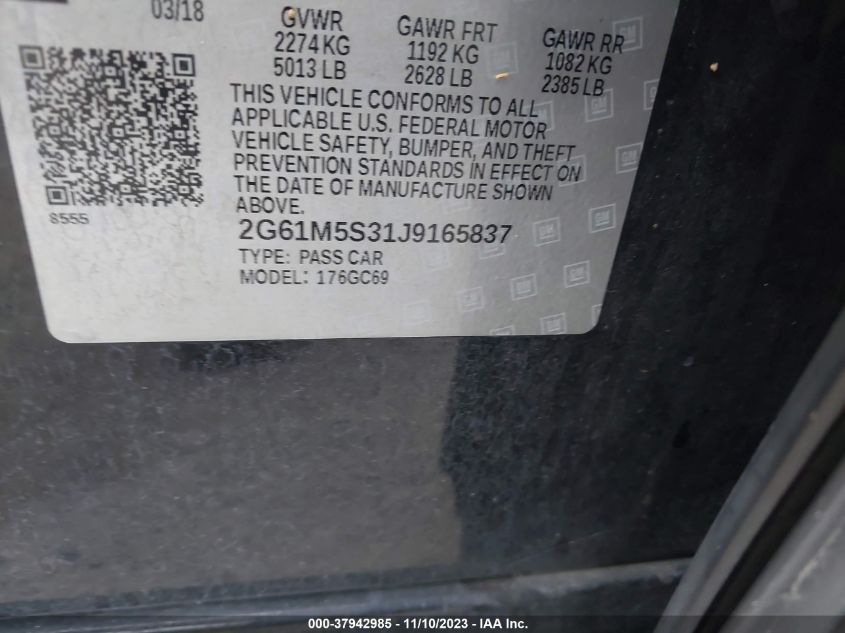 2018 Cadillac Xts Luxury VIN: 2G61M5S31J9165837 Lot: 37942985