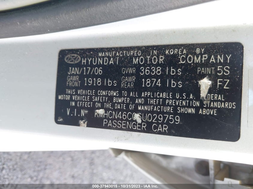 2006 Hyundai Accent VIN: KM8CN46C06U029759 Lot: 37943015