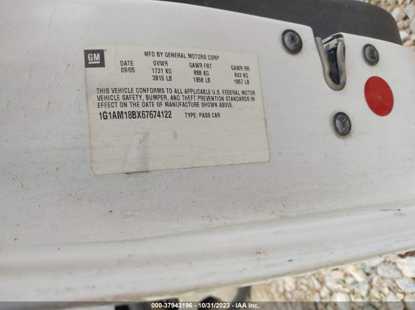 2006 Chevrolet Cobalt Ss VIN: 1G1AM18BX67674122 Lot: 37943196