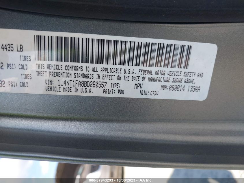 2011 Jeep Compass VIN: 1J4NT1FA8BD260557 Lot: 37943293