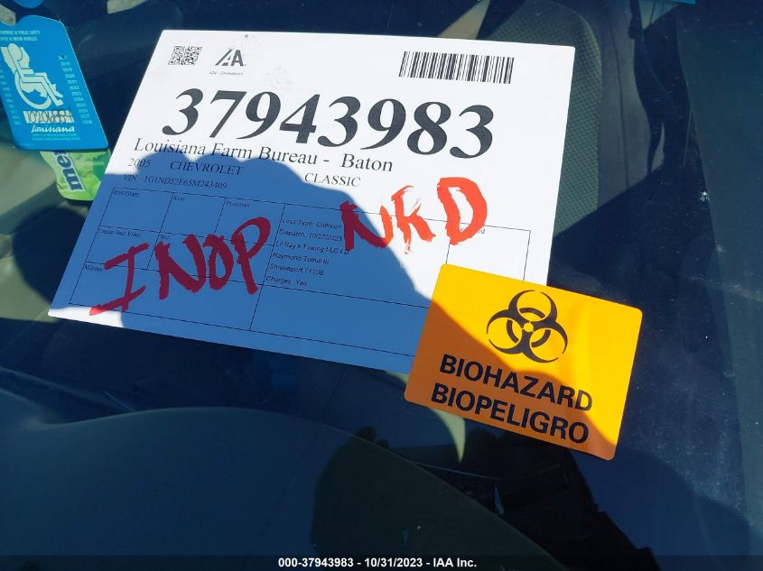 2005 Chevrolet Classic VIN: 1G1ND52F65M243409 Lot: 37943983