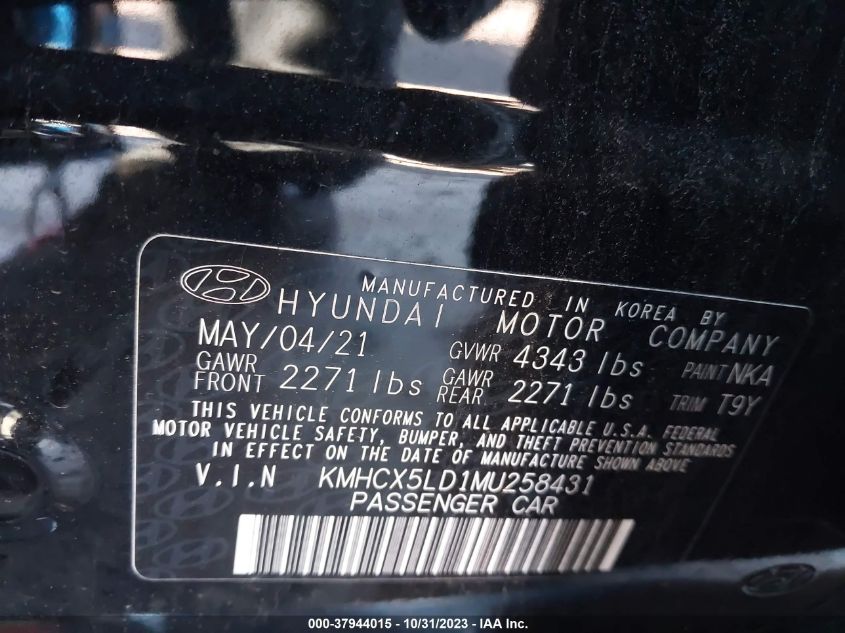 2021 Hyundai Ioniq Plug-In Hybrid Limited VIN: KMHCX5LD1MU258431 Lot: 37944015