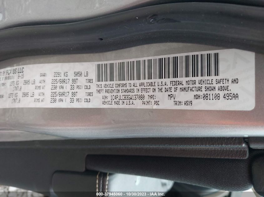 2016 Jeep Cherokee Latitude VIN: 1C4PJLCB3GW137080 Lot: 37945060