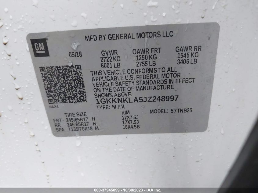 2018 GMC Acadia Sle VIN: 1GKKNKLA5JZ248997 Lot: 37945099