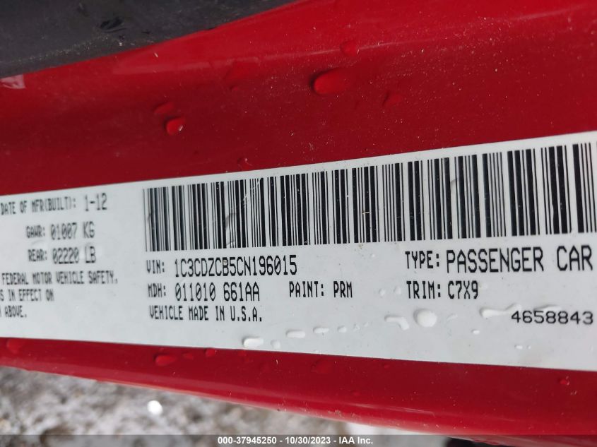 2012 Dodge Avenger Sxt VIN: 1C3CDZCB5CN196015 Lot: 37945250