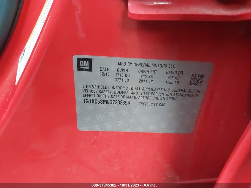 2016 Chevrolet Cruze Ls Auto VIN: 1G1BC5SM0G7232394 Lot: 37945382