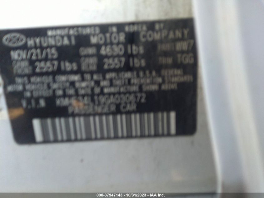 2016 Hyundai Sonata Hybrid Limited VIN: KMHE34L19GA030672 Lot: 37947143