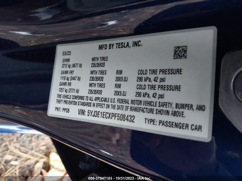 2023 Tesla Model 3 Performance Dual Motor VIN: KNDCB3LC0L5398042 Lot: 37947183