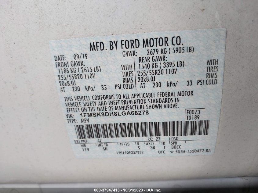 2020 Ford Explorer Xlt VIN: 2GNFLDE52C6379258 Lot: 37947413