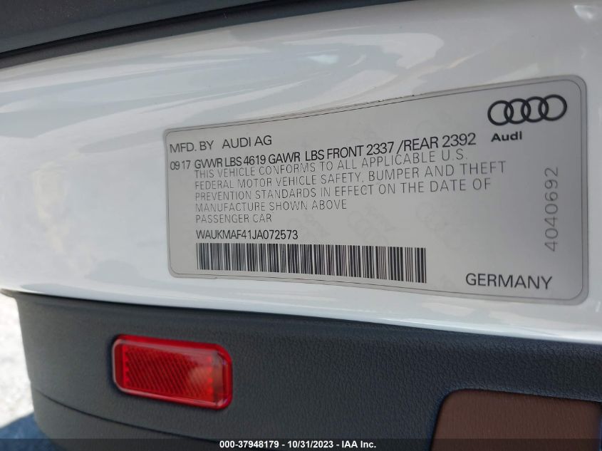 2018 Audi A4 Premium/Tech Premium VIN: WAUKMAF41JA072573 Lot: 37948179