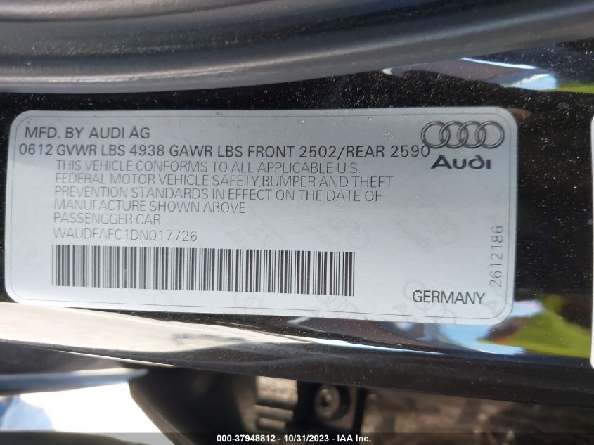 2013 Audi A6 2.0T Premium Plus VIN: WAUDFAFC1DN017726 Lot: 37948812