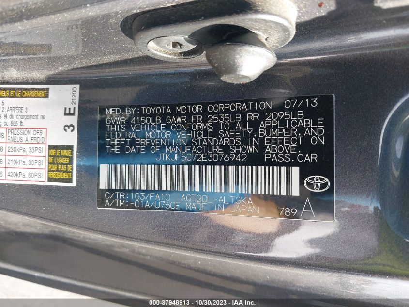 2014 Scion Tc 10 Series VIN: JTKJF5C72E3076942 Lot: 37948913