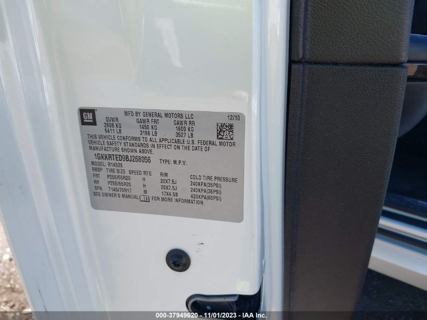 2011 GMC Acadia Denali VIN: 1GKKRTED9BJ268056 Lot: 37949620