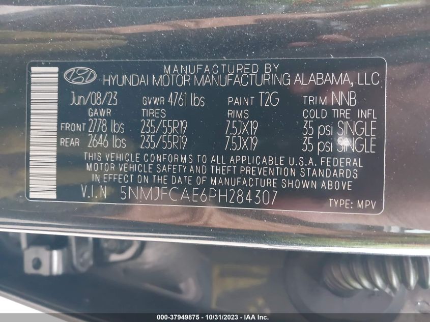 2023 Hyundai Tucson Sel VIN: 5NMJFCAE6PH284307 Lot: 37949875