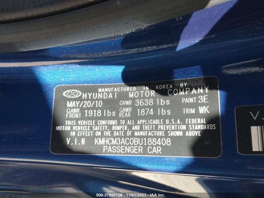 2011 Hyundai Accent Gs VIN: KMHCM3AC0BU188408 Lot: 37950126