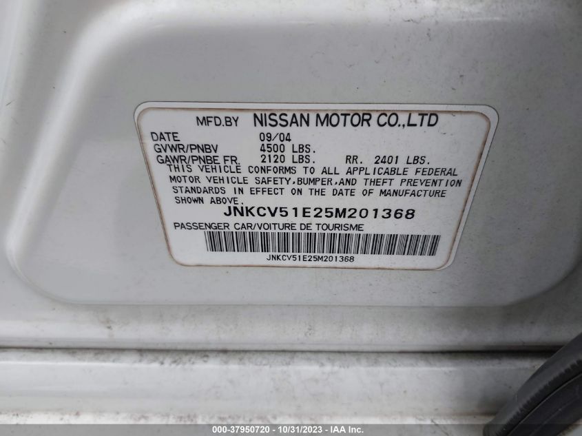 2005 Infiniti G35 Sedan VIN: JNKCV51E25M201368 Lot: 37950720