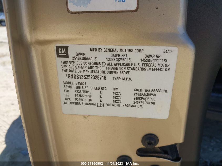 2005 Chevrolet Trailblazer Ls VIN: 1GNDS13S252328716 Lot: 37950992