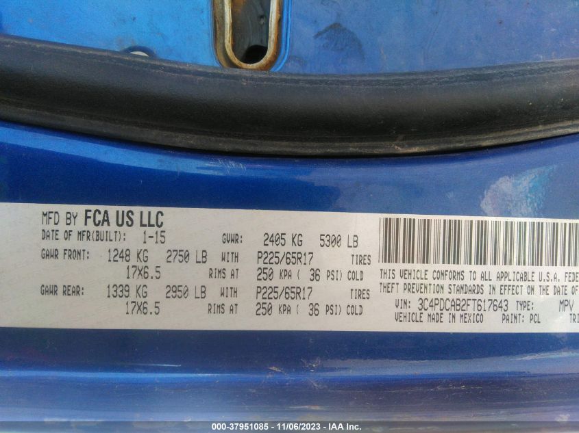 3C4PDCAB2FT617643 2015 Dodge Journey Se