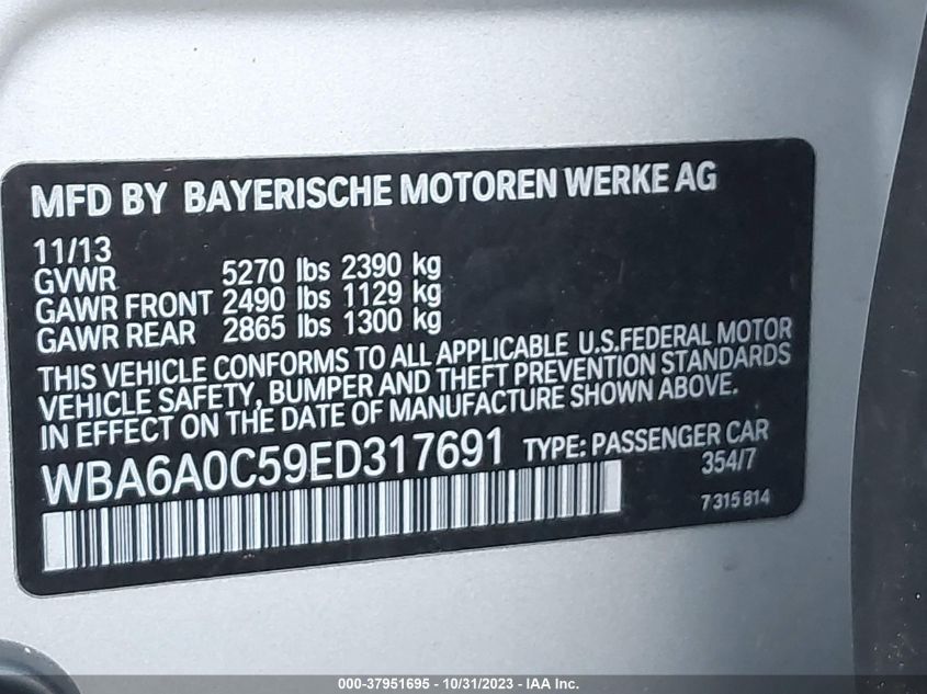 WBA6A0C59ED317691 2014 BMW 6 Series 640I