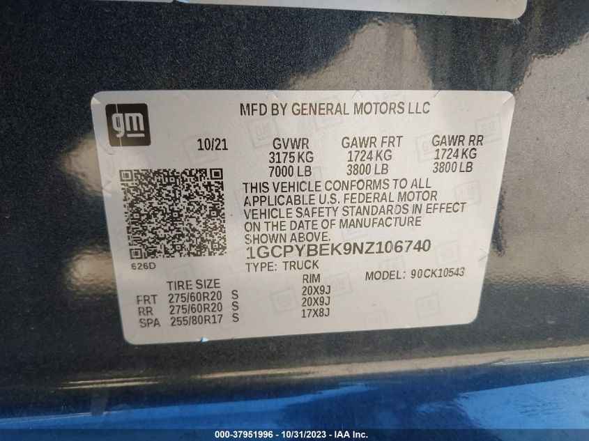 2022 Chevrolet Silverado 1500 Ltd 4Wd Short Bed Custom VIN: 1GCPYBEK9NZ106740 Lot: 37951996