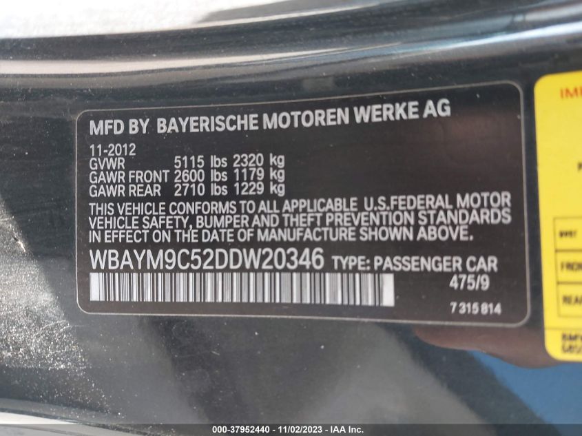 2013 BMW 650I WBAYM9C52DDW20346