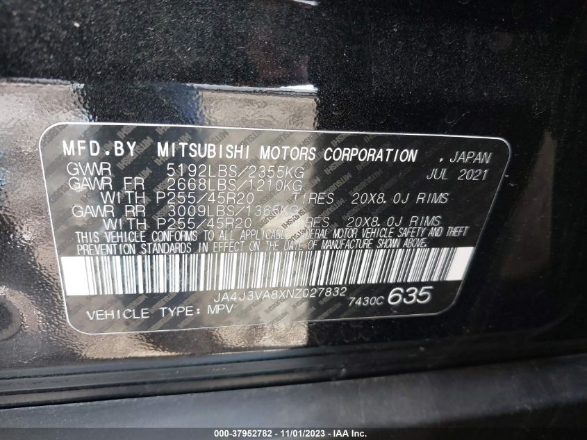 2022 Mitsubishi Outlander Sel VIN: JA4J3VA8XNZ027832 Lot: 37952782