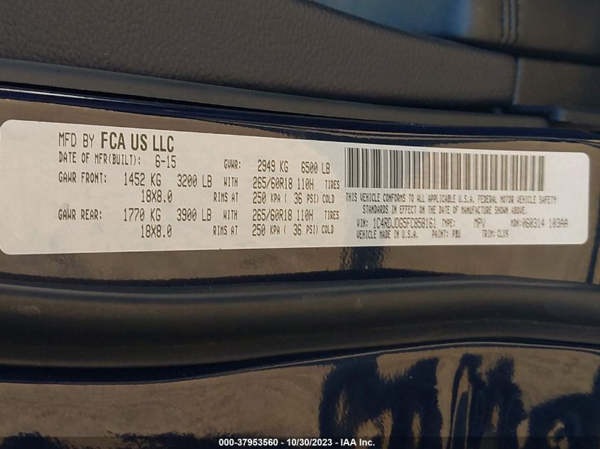 2015 Dodge Durango Limited VIN: 1C4RDJDG5FC858161 Lot: 37953560