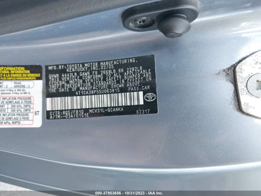 2005 Toyota Camry Solara Se/Spt/Sle VIN: 4T1CA38P55U063815 Lot: 37953656