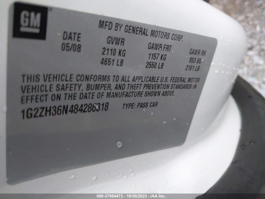 2008 Pontiac G6 Gt VIN: 1G2ZH36N484286318 Lot: 37954473