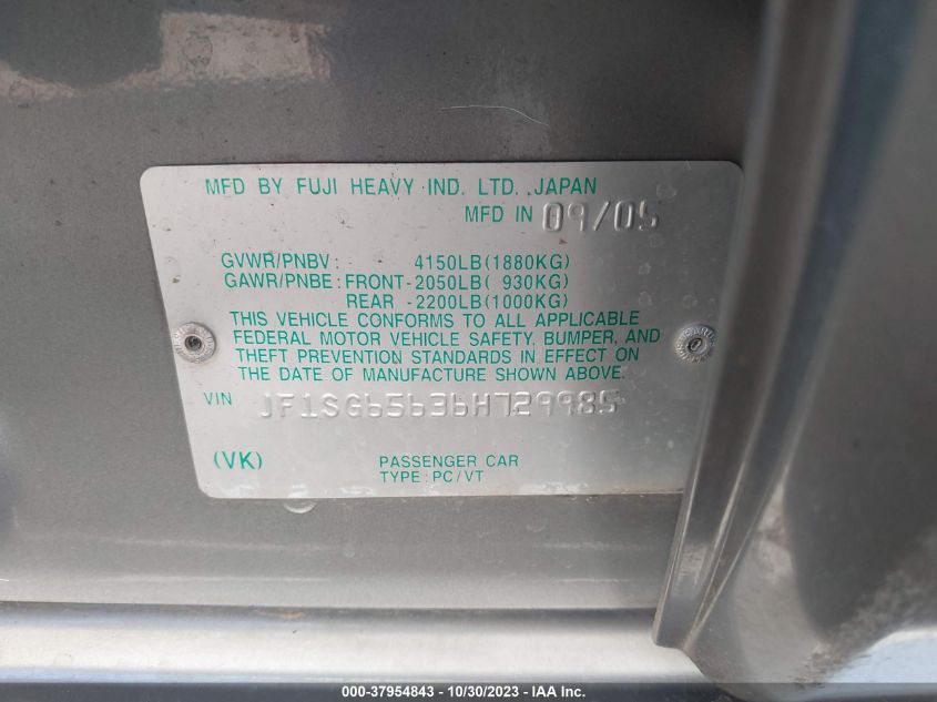 2006 Subaru Forester 2.5X VIN: JF1SG65636H729985 Lot: 37954843