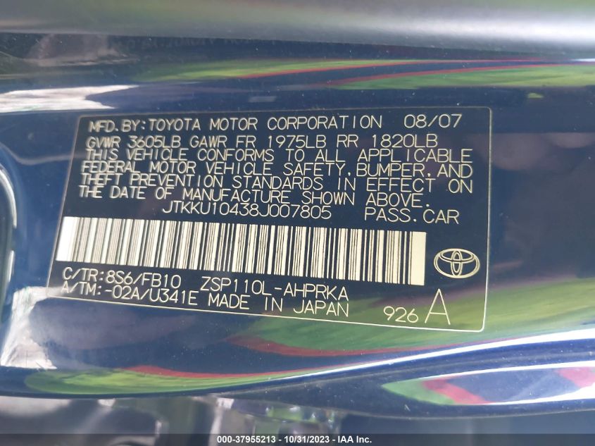 2008 Scion Xd VIN: JTKKU10438J007805 Lot: 37955213