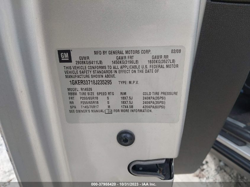 2008 GMC Acadia Slt2 VIN: 1GKER33718J235295 Lot: 37955420