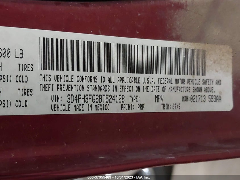 2011 Dodge Journey Crew VIN: 3D4PH3FG6BT524128 Lot: 37955469