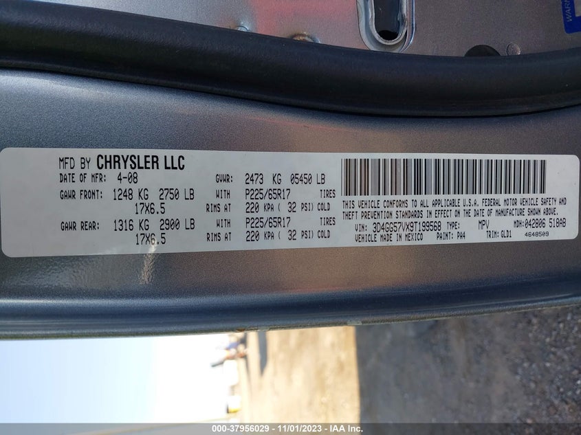 2009 Dodge Journey Sxt VIN: 3D4GG57VX9T199568 Lot: 37956029