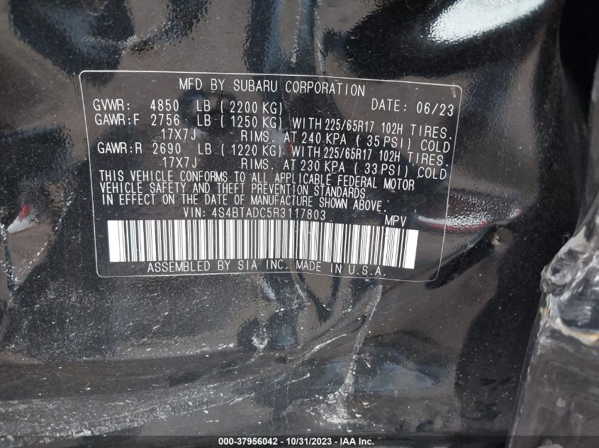 2024 Subaru Outback Premium VIN: 4S4BTADC5R3117803 Lot: 37956042