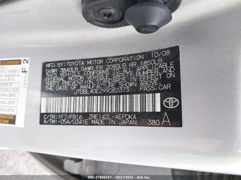 2009 Toyota Corolla Le VIN: JTDBL40E299082373 Lot: 37956321