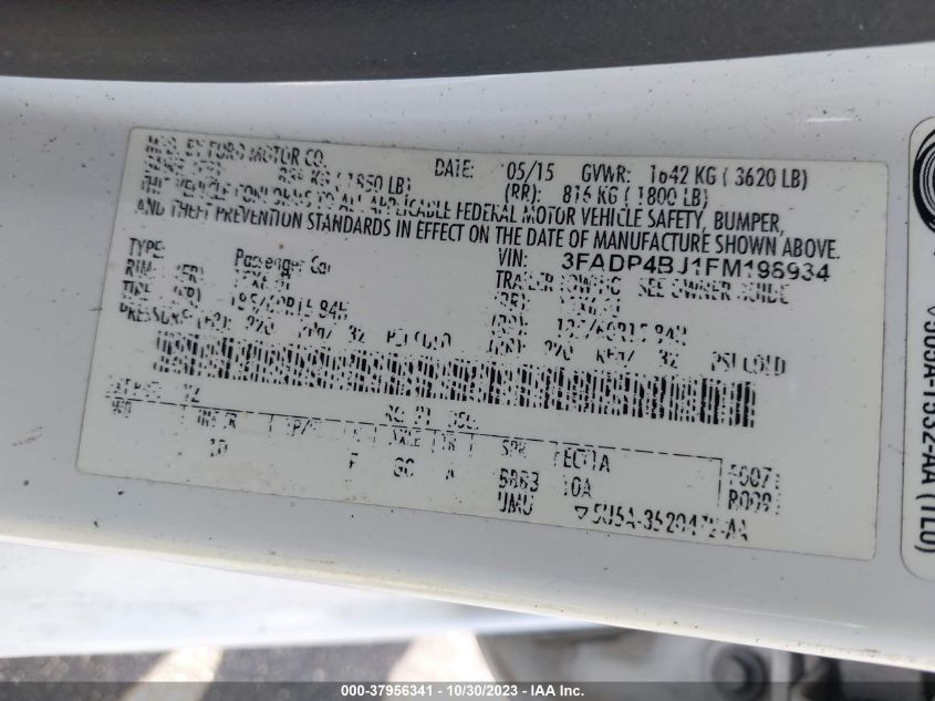 2015 Ford Fiesta Se VIN: 3FADP4BJ1FM198934 Lot: 37956341