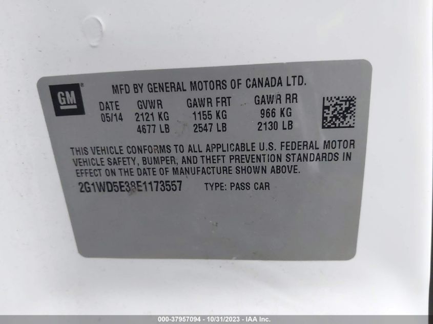 2014 Chevrolet Impala Limited Police VIN: 2G1WD5E38E1173557 Lot: 37957094