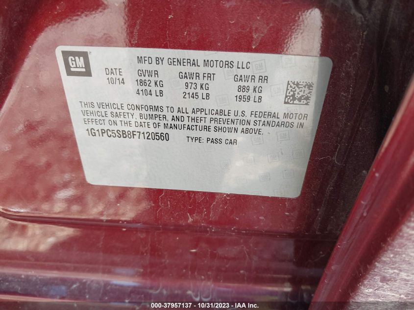 2015 Chevrolet Cruze Lt VIN: 1G1PC5SB8F7120560 Lot: 37957137