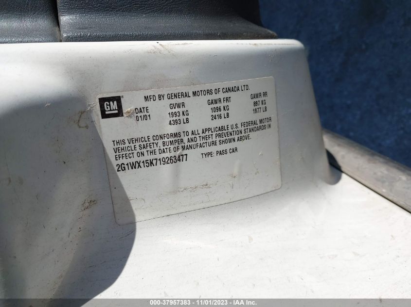 2001 Chevrolet Monte Carlo Ss VIN: 2G1WX15K719263477 Lot: 37957383