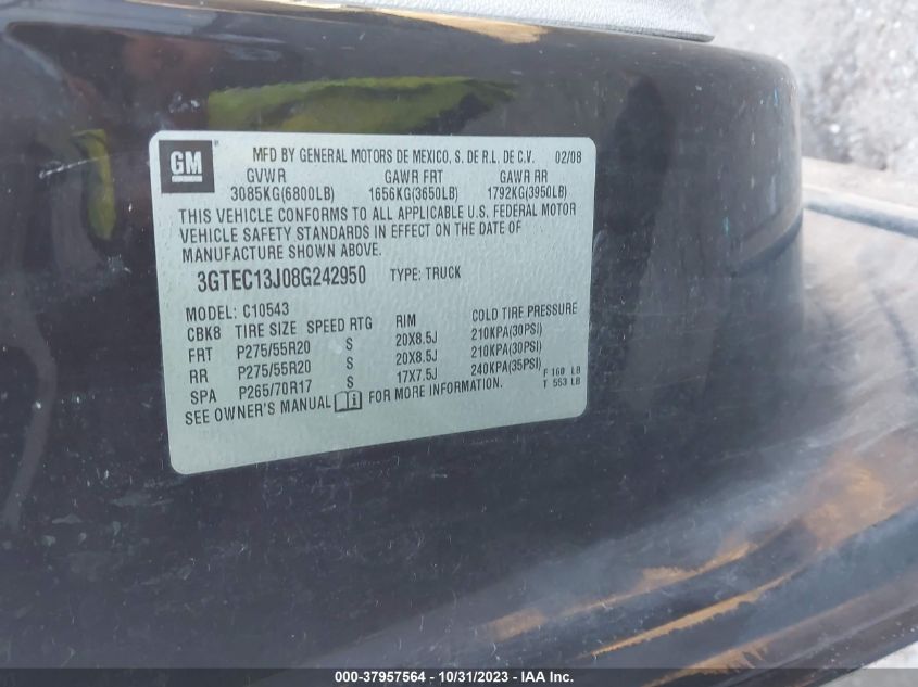 2008 GMC Sierra 1500 Sle1 VIN: 3GTEC13J08G242950 Lot: 37957564