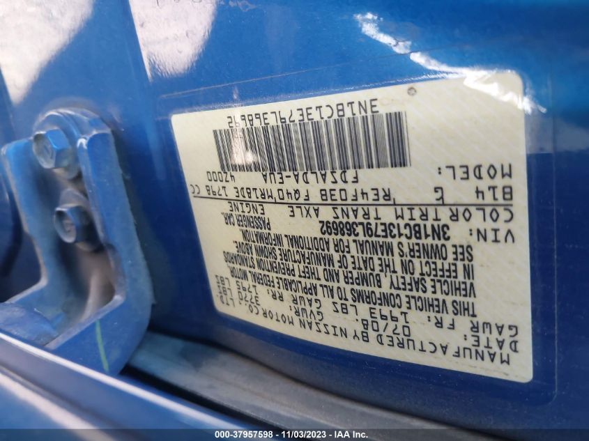 2009 Nissan Versa 1.8 S VIN: 3N1BC13E79L368692 Lot: 37957598