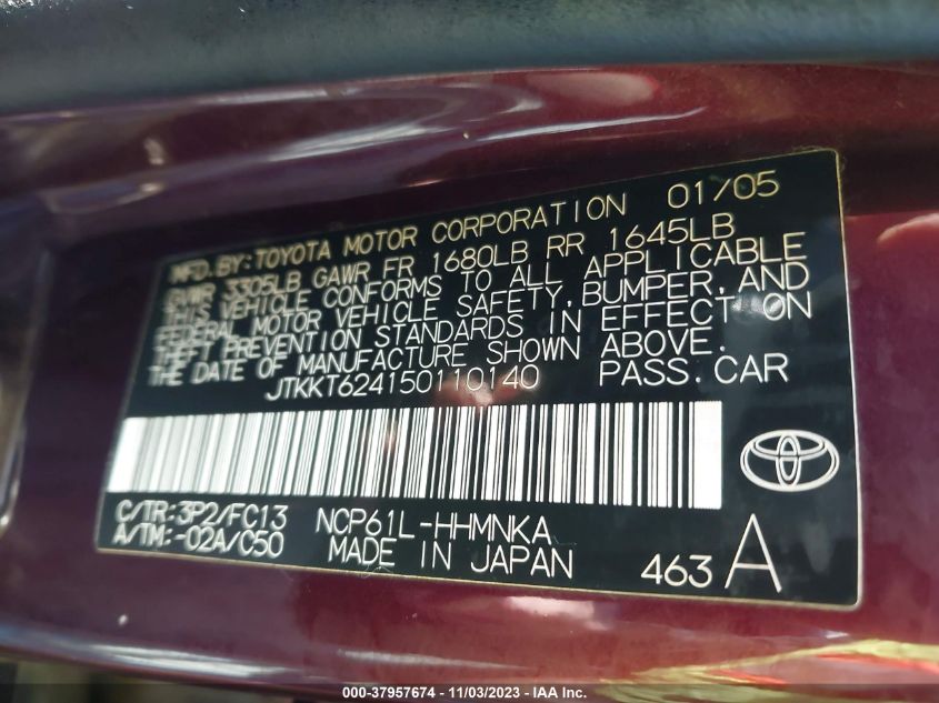 2005 Scion Xa VIN: JTKKT624150110140 Lot: 37957674