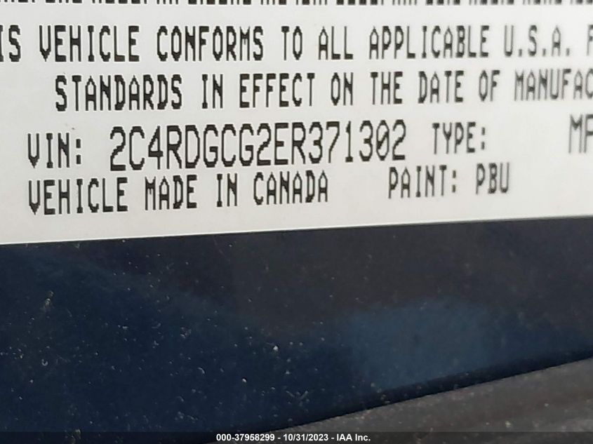 2014 Dodge Grand Caravan Sxt VIN: 2C4RDGCG2ER371302 Lot: 37958299