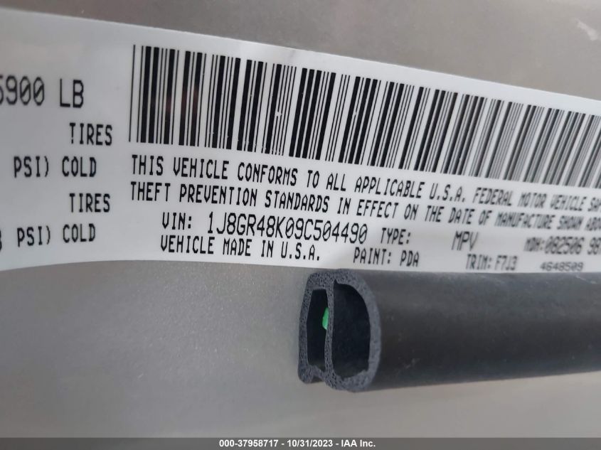 2009 Jeep Grand Cherokee Laredo VIN: 1J8GR48K09C504490 Lot: 37958717